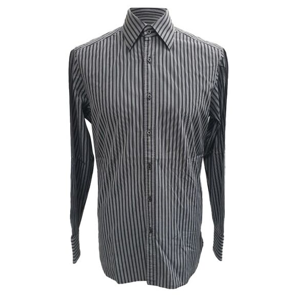 Gucci Long Sleeve Two Toned Striped Button Down Shirt in Grey Cotton